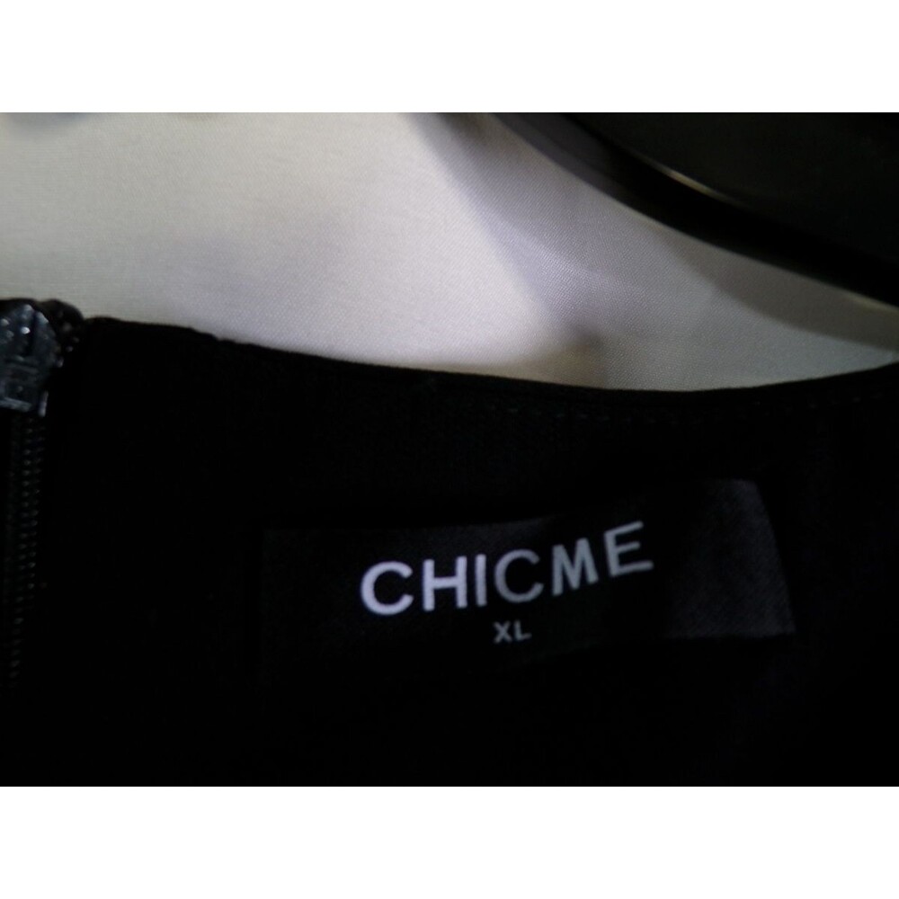 CHICME Women XL Black Maxi Dress Puff Sleeve Appliqué Belted Party - Picture 4 of 6